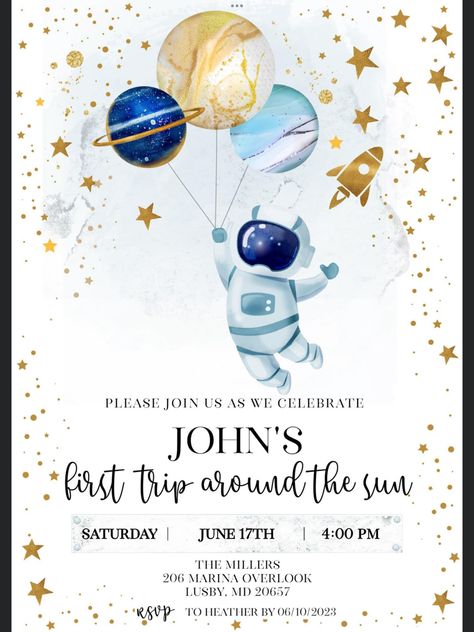 Sun Birthday, Space Birthday Invitation, Simple Birthday Party, Boys First Birthday Party Ideas, Boys 1st Birthday Party Ideas, Astronaut Birthday, Space Theme Party, Baby Boy 1st Birthday Party, Baby Birthday Themes