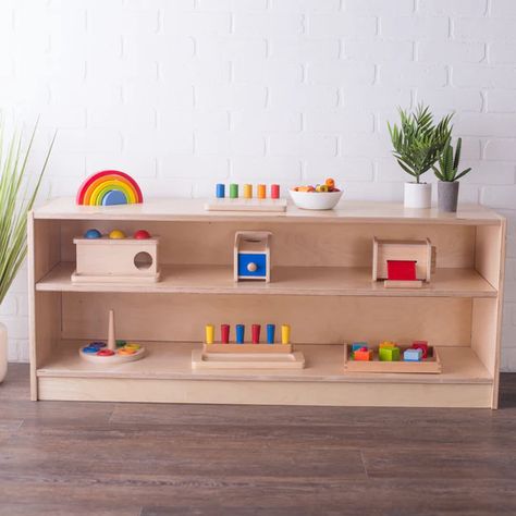 Montessori Toy Shelf, Home Montessori, Modern Kids Table, Montessori Bookshelf, Book Display Shelf, Montessori Shelf, Montessori Playroom, Montessori Method, Montessori Room