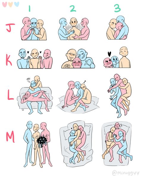 3 People Poses Drawing Reference Couple, Poses Reference Two People, Love Triangle Pose Reference, Polyamory Drawing Base, Poly Couple Drawing Reference, 3 People Poses, Ship Drawing, Drawing Expressions, Poses References