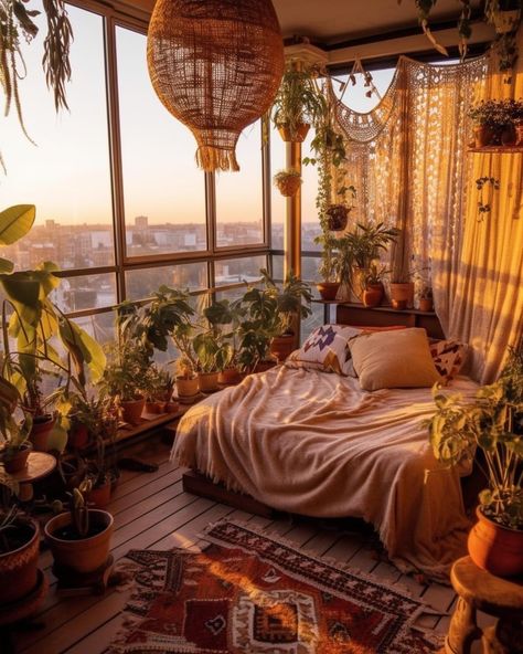 Aesthetic Bohemian Bedroom, Cozy Plants Bedroom, Bohemian Plant Aesthetic, House Plants Aesthetic Bohemian, Cozy Room With Plants, Mediterranean Boho Bedroom, Nest Bedroom Aesthetic, Bohemian Bedroom Plants, Boho Lifestyle Aesthetic