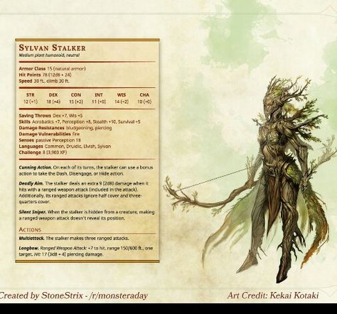 Sylvan Stalker Dnd Quests, Dnd Enemies, Stat Block, Dnd Druid, Monster Manual, Dnd Stats, Plant Monster, Dungeon Master's Guide, Dungeons And Dragons 5e