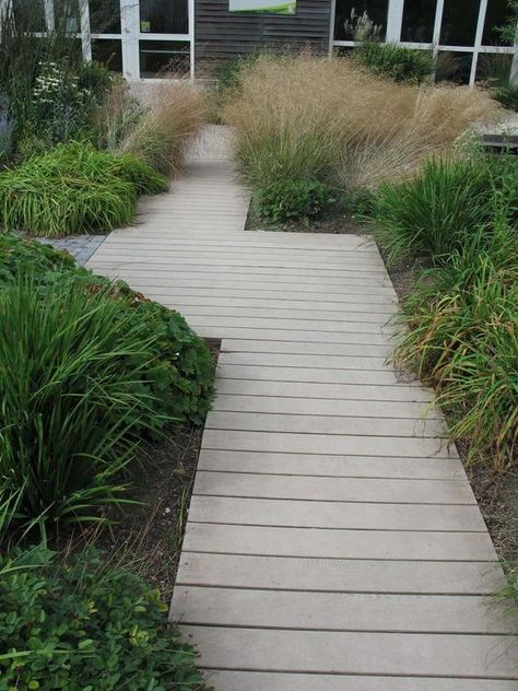 a neutral wooden plank path surrounded with shrubs and greenery for a beach cottage garden Wood Pathway, Wooden Pathway, Pathway Ideas, Wood Walkway, Wooden Path, Garden Wood, Wooden Walkways, Garden Walkway, Have Inspiration