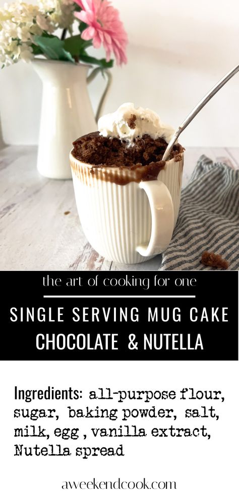 This simple and delightful Nutella Mug Cake Recipe offers a quick and enjoyable way to whip up a luscious and indulgent dessert in no time. It's ideal for satisfying your sweet tooth without the commitment of a full-sized cake. Using only a handful of ingredients, you can indulge in your favorite treat wherever you are and at any time. Nutella Ingredients, Nutella Mug Cake, Simple Mug, Mug Cake Recipe, Chocolate Mug Cake, Nutella Spread, Single Serve Desserts, Chocolate Mug Cakes, Mug Recipes