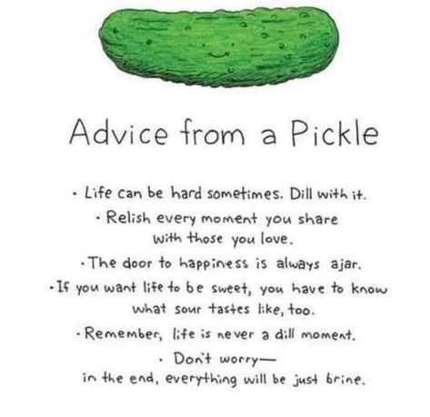 Pickle Advice! Pickle Quotes, Inspiring Food Quotes, Staff Appreciation Week, Words Of Appreciation, Positive Encouragement, Appreciation Quotes, Sour Taste, Staff Appreciation, Activity Days