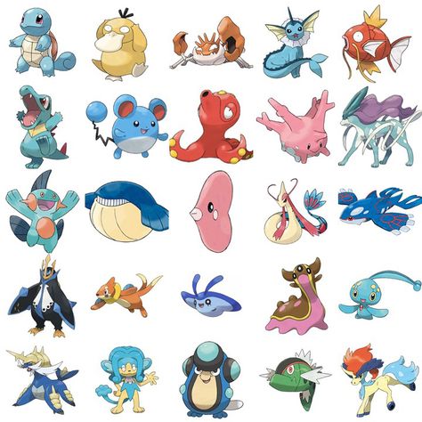 Water type Pokemon Pokemon Personalities, Pokemon Quiz, Pokemon Anime Characters, Cat Pokemon, Lilo And Stitch Characters, Water Type Pokemon, Pokemon Painting, Stitch Character, Dragon City