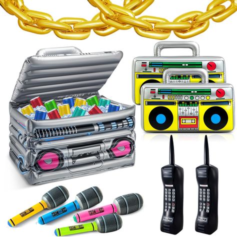 PRICES MAY VARY. Nice Combination: each package contains a total of 29 pieces including a inflatable boom box beverage cooler, 20 gold foil chain balloons, 2 inflatable mobile phones, 2 inflatable radio boombox, 4 inflatable microphones, these inflatable props 90s offer a nice combination of items that will help you create a complete and cohesive decor theme; You'll have everything you need to create an immersive retro experience Size Details: the inflatable cooler is about 24 x 13 x 12 inches i Disco Party 80s, Chain Balloons, 80s 90s Party, Inflatable Cooler, 40th Birthday Themes, 90s Party Decorations, 80s Party Decorations, Freshman Homecoming, 80s Theme Party