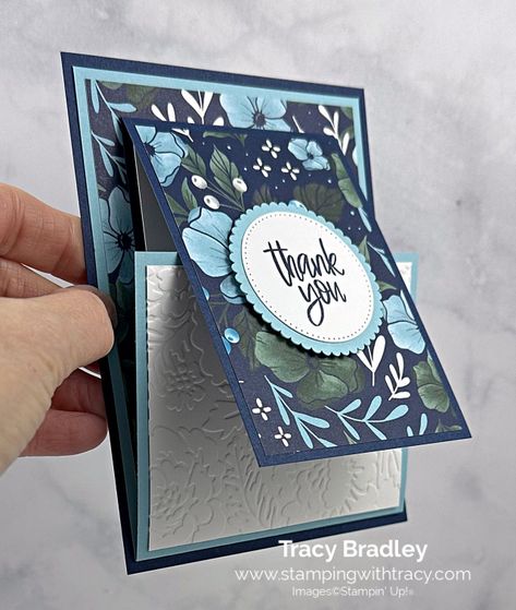 Cas Stampin Up Cards, Thank You Card Tutorial, Homemade Stampin Up Cards, Su Something Fancy Cards, Tracy Bradley Cards, Stampin Up Cards With Dsp, Stampinup Card Ideas 2024, Fun Fold Cards Stampin Up Project Ideas, Crafting With You Cards By Su