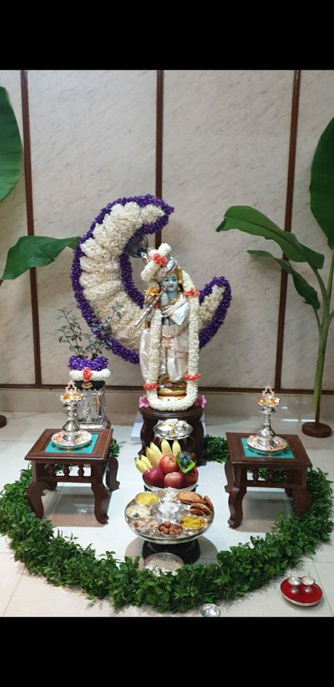 Perumal Pooja Decoration, Krishna Puja Decoration, Krishna Pooja At Home, Lord Krishna Decoration At Home, Krishnajayanthi Decoration, Krishna Statue Home Decor, Radha Ashtami Decoration At Home, Krishna Astami Photos Decoration, Krishnashtami Decoration At Home