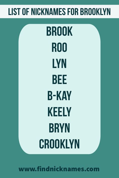 List of Nicknames for Brooklyn| Nicknames for Baby named Brooklyn | Nicknames for Boyfriend named Brooklyn Brooklyn Name Meaning, Nicknames For Brooklyn, Nicknames For Baby, Brooklyn Name, Brooklyn Core, Baby Nicknames, Nicknames For Boyfriends, Good Nicknames