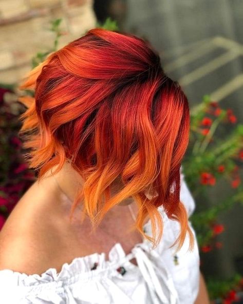 Hair Colour Long Hair, Short Hair For Prom, Hair For Prom, Long Hair And Short Hair, Sunset Hair Color, Flame Hair, Sunset Hair, Wedding Hair Colors, Hair Colorful