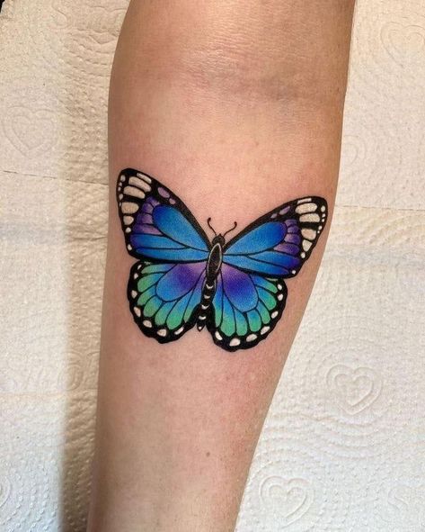 Butterfly Tattoo In Color, Butterfly Colored Tattoo, Butterfly Tattoo Colorful, Colourful Butterfly Tattoo, Butterfly Tattoo With Color, Color Butterfly Tattoo, Butterfly Tattoo Color, Purple Butterfly Tattoo, Colorful Butterfly Tattoo