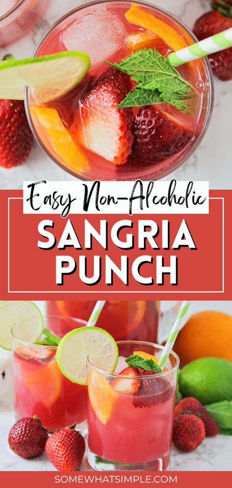 Quench your thirst with this refreshing, non-alcoholic sangria punch, perfect for poolside relaxation or entertaining friends with its fruity goodness. This crowd-pleasing drink has been a hit at family gatherings and small parties due to its easy preparation and readily available ingredients. Birthday Punch Non Alcoholic, Non Alcoholic Big Batch Drinks, Drinks For Wedding Non Alcoholic, Non Alcoholic Punches For Parties, Nonalcoholic Drinks For A Crowd, Juice Recipes For Parties, Virgin Punch Recipes Parties, Party Punch Ideas Non Alcoholic, Fiesta Drinks Non Alcoholic