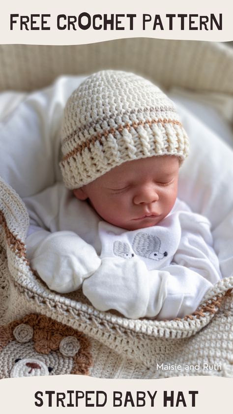 Looking for the perfect project to add a touch of cuteness to your little one's wardrobe? Check out this adorable FREE crochet baby hat pattern! Whether you're a seasoned crocheter or just starting out, this pattern is easy to follow and perfect for creating a cozy, stylish hat that will keep your baby warm and snug. A step by step VIDEO tutorial is also available. Grab your supplies and get started on this quick and simple project today! Crochet Newborn Hat Free Pattern, Crochet Baby Hat Free Pattern, Baby Beanie Crochet Pattern, Crochet Baby Hat Pattern, Easy Crochet Baby Hat, Crochet Baby Sweater Sets, Crochet Baby Hats Free Pattern, Baby Hat Free Pattern, Baby Hat Pattern