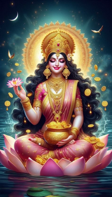 Lotus Goddess, Mata Laxmi, Devi Shakti, Maha Laxmi, Laxmi Maa, Lakshmi Mata, Saraswati Mata, Owls Wallpaper, Maa Lakshmi