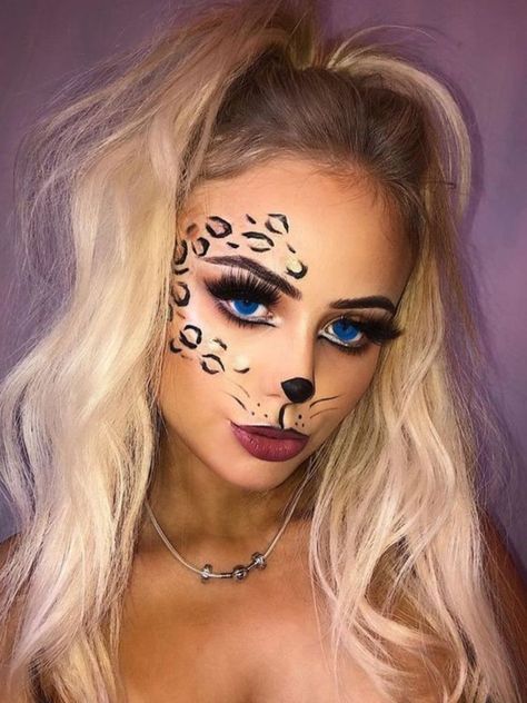 Halloween Ideas Makeup, Leopard Face Paint, Leopard Makeup Halloween, Cheetah Makeup, Makeup Ideas For Halloween, Cat Halloween Makeup, Leopard Makeup, Halloween Make-up Looks, Halloweenský Makeup