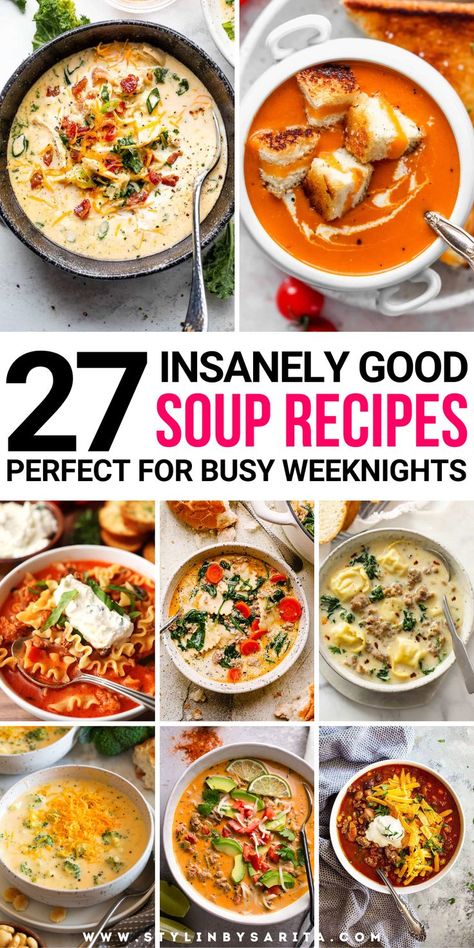 soup recipes Really Good Soup Recipes, Best Soups For A Party, Soup For People Who Dont Like Soup, Soup Ideas For Dinner Healthy, Easy One Pot Soup Recipes, Healthy Chicken Soups And Stews, Few Ingredient Soup Recipes, Lazy Soup Recipes, Few Ingredient Soup