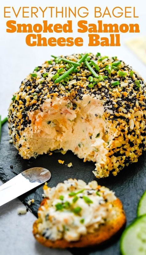 Salmon Cheese Ball, Smoked Salmon Appetizer, Smoked Salmon Cream Cheese, Salmon Appetizer, Goat Cheese Appetizer, Salmon Cream Cheese, Smoked Salmon Recipes, Everything Bagel Seasoning, Appetizers For A Crowd