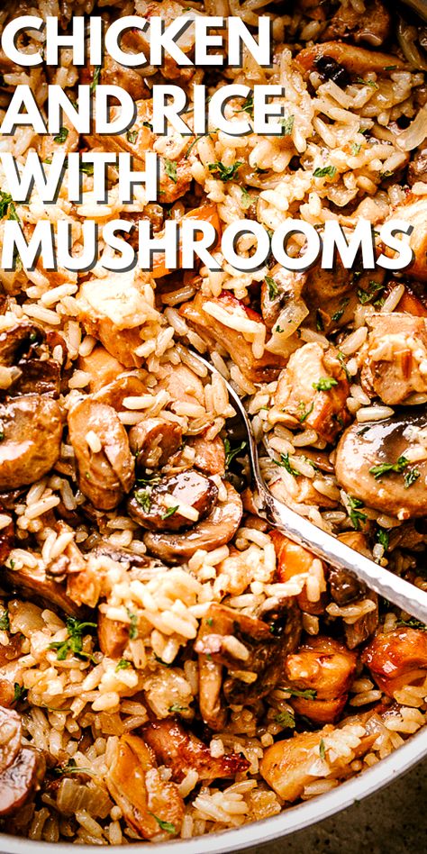 Chicken And Mushroom Recipes Skillet, One Pot Hearty Meals, Turkey With Mushrooms, Chicken Mushroom Rice Crockpot, One Pot Mushroom Chicken And Rice, Mushroom Chicken And Rice Casserole, One Pot Chicken And Rice Healthy, Chicken Rice Mushrooms Recipes, Mushrooms Rice Recipes