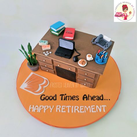 Happy Retirement... #cake #designercakes #prettycakes #cakewalkIndia #fondantcake #caketrend #retirement #retirementcake #deskcake #officecake #bankercake #cakedecorator #cakelove #Delhi #DelhiBaker #lovecakes #cakesoninstagram #cakeartist #cakedecorating #homebaker #instacakes #allyouneediscake #edibleart #zomato #zocialus #bakelsindia #pettince #frostedheavenbyaarohi Retirement Cake For Banker, Birthday/retirement Cake, Cakes For Bankers, Happy Retirement Cake, Farewell Cake, Retirement Cake, Retirement Ideas, Mom Party, Cake Decorating Piping