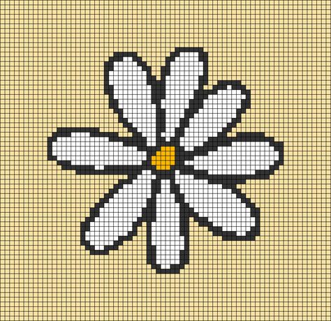 Flower Crochet Grid Pattern, Daisy Pixel Art, Flower Tapestry Crochet, Flower Grid Pattern, Pixel Flower Pattern, Alpha Patterns Crochet Flower, Orange Alpha Pattern, Daisy Alpha Pattern, Flower Crochet Alpha Pattern