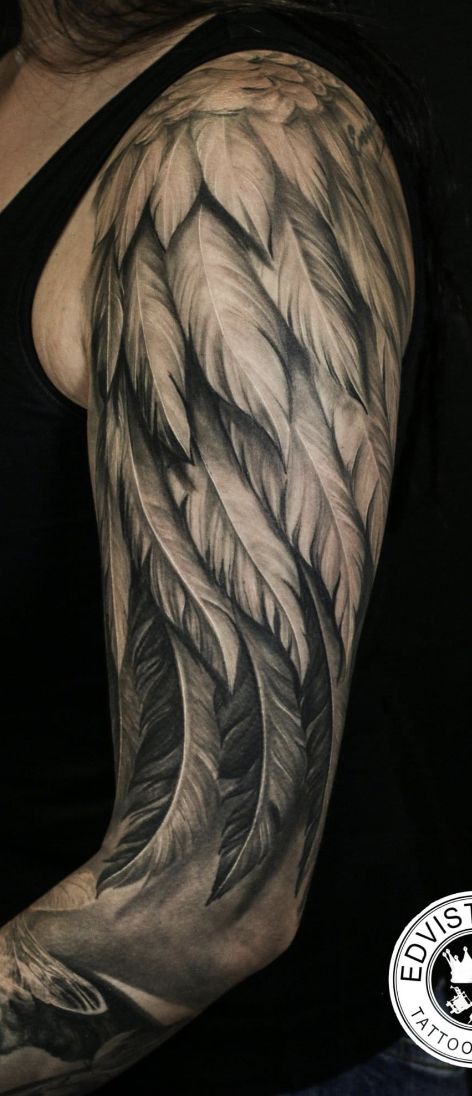 Wing Sleeve Tattoo, Wing Tattoo Arm, Angel Wing Tattoo, Angel Wings Tattoo, Chest Tattoos, Wing Tattoo, Punk Nails, Sleeve Ideas, Stylist Tattoos