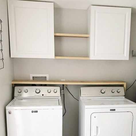 Laundry Room Storage Solutions - Add cabinets and shelving above washer and dryer for storage and organization. Storage Ideas For Above Washer And Dryer, Above Washer Storage, Cupboards Above Washer And Dryer, Pass Through Laundry Room, Storage Over Washer And Dryer, Over Washer And Dryer Storage, Above Washer And Dryer Storage, Above Washer And Dryer Ideas, Cabinets Above Washer And Dryer