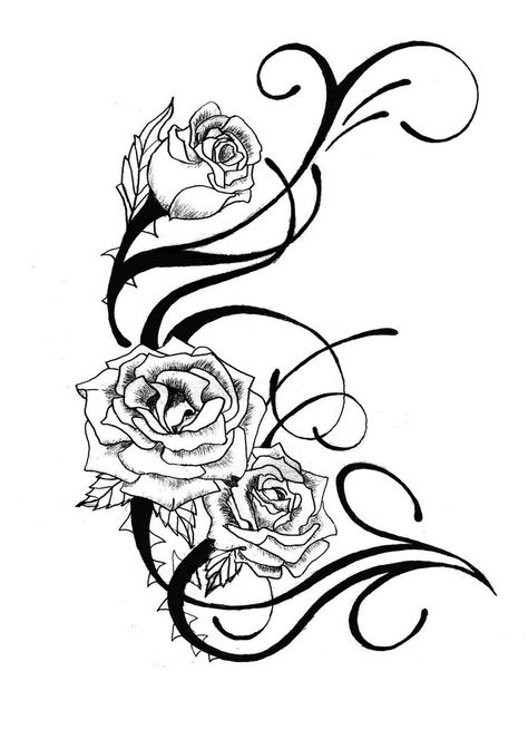 Free Rose Tattoo Designs - ClipArt Best Realistic Rose Drawing, Rose Vine Tattoos, White Flower Tattoos, Black And White Flower Tattoo, Rose Tattoo Stencil, White Rose Tattoos, Rose Outline, Tattoos Black, Flower Tattoo Drawings