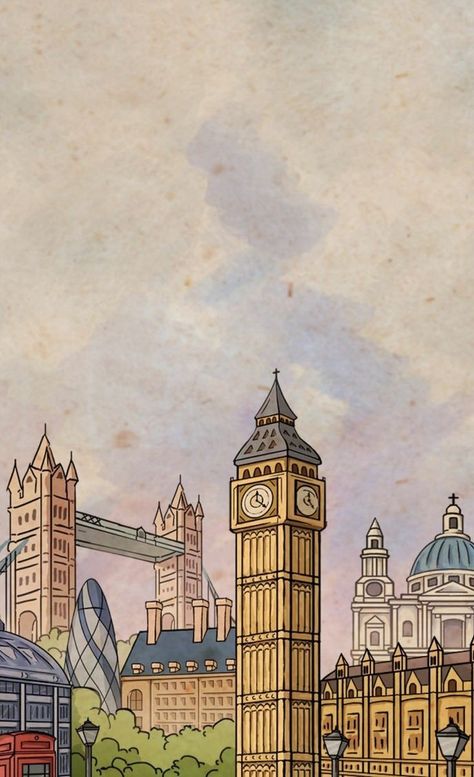 London Illustration Wallpaper, London Digital Art, London Poster Vintage, London Phone Wallpaper, London Background Wallpapers, London Aesthetic Drawing, England Aesthetic Wallpaper, London Drawing Sketches, Aesthetic Wallpaper London