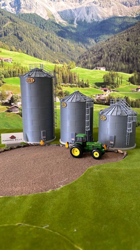 GSI 21 ft grain bin 1/64 scale model. Highly detail model made for display and maybe light play. I offer it in four different heights but you can go  higher if you wish to. Comes with a concrete base,auger,fan,ladder,doors,motors,belt shield,roof vents,stiffener ring,catwalk and top safety cage(everything you see in the last picture)You will have to put it all together.You don't have to use the catwalk and safety cage if you wish not to. It was designed either way. I have many more bin sizes in Farm Toy Display, Grain Bins, Backyard Drainage, Toy Display, Roof Vents, Farm Toys, Hobby Farms, Miniature Toys, Model Railroad