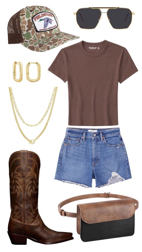 Western Chic Outfits Concert, Austin City Limits Music Festival Outfits, Country Frat Party Outfit, Nashville Outfits Brown Boots, Tomboy Cowgirl Outfit, Hank Jr Concert Outfit, Outfit Ideas With Cowboy Boots For Women, Camo Country Concert Outfit, Country Concert Outfit 2024