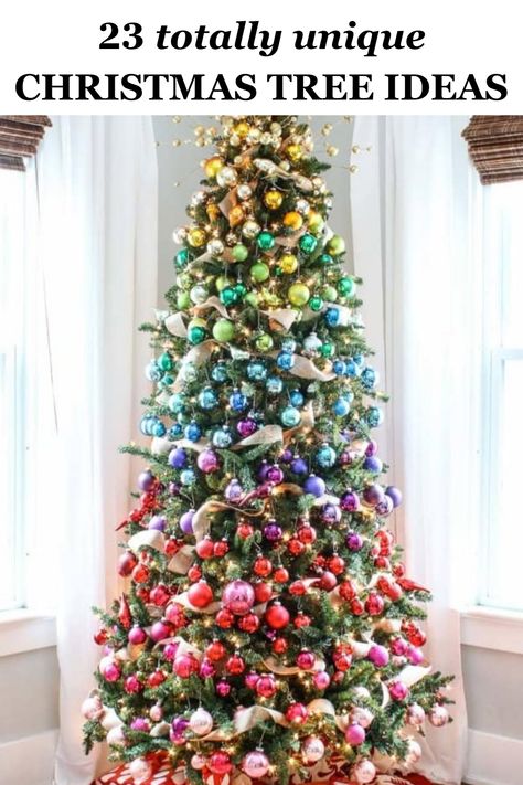 23 UNIQUE CHRISTMAS TREE THEMES AND IDEAS Half And Half Christmas Tree, Color Block Christmas Tree, Unique Christmas Tree Themes, Unique Christmas Tree Ideas, Unique Christmas Trees Themes, Diy Christmas Tree Garland, Ombre Christmas Tree, Christmas Tree Farm Photo Shoot, Barbie Christmas Tree