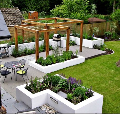 Serenity Garden, Raised Flower Beds, Outdoor Patio Designs, Backyard Pergola, Patio Landscaping, Landscaping Tips, Patio Stones, Back Garden, Lawn And Garden