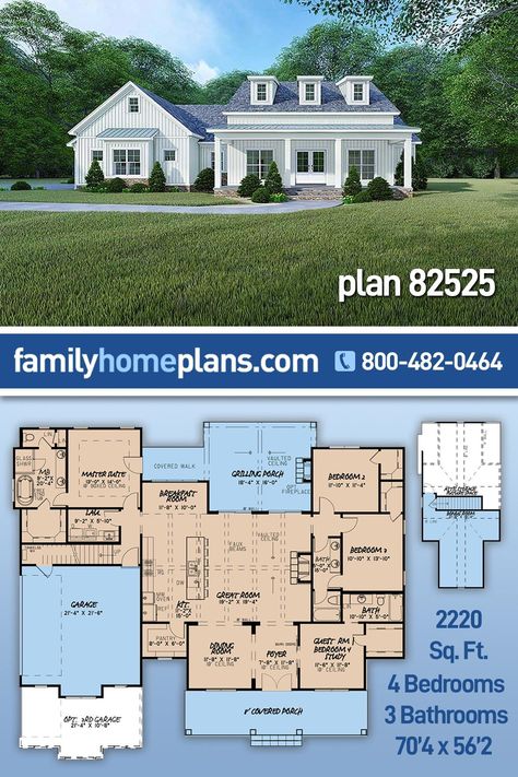 2200 Sq Ft House Plans, Ranch House Floor Plans, Craftsman Farmhouse, Farmhouse Floor Plans, Free House Plans, House Plans One Story, 4 Bedroom House Plans, Garage House Plans, Blue Prints