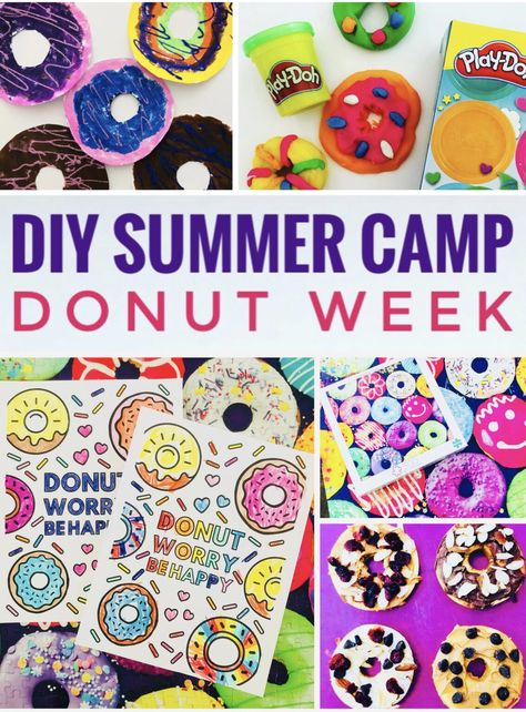 Donut Week Crafts and Activities for Kids - Glitter On A Dime Diy Summer Camp, Donut Craft, Donut Coloring Page, Camp Themes, Summer Camp Themes, Kids Church Lessons, Donut Art, Crafts And Activities For Kids, Cute Donuts