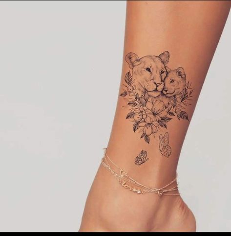 Small Lion Tattoo, Baby Tattoo Designs, Lioness Tattoo, Feminine Tattoo Sleeves, Mommy Tattoos, Writing Tattoos, Red Ink Tattoos, Strasbourg France, Leg Tattoos Women