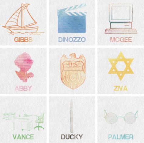 Symbols which represent the characters of NCIS Ncis Tattoo Ideas, Ncis Tattoo, Ncis Art, Ncis Fanart, La Quotes, Ncis Funny, Ncis Gibbs, Ncis Characters, Ziva And Tony