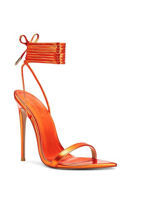 (1) The London Lace-Up Ginger – Femme LA Rich Daughter, Orange High Heels, Vegan Heels, Orange Accessories, Pointy Shoes, Orange Heels, Sydney Sweeney, Orange Shoes, Orange Orange