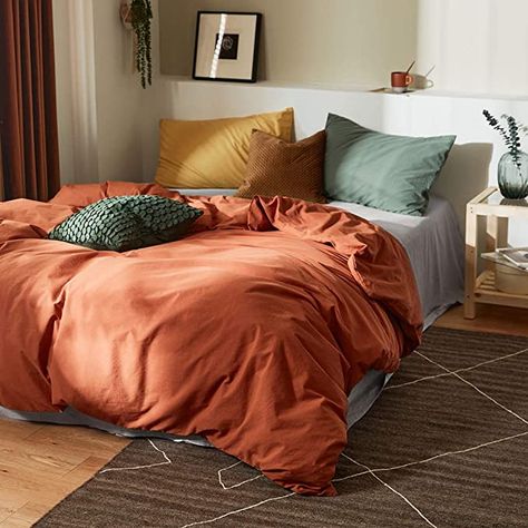 Amazon.com: AMWAN Jersey Knit Cotton Duvet Cover Set Solid Pumpkin Color Bedding Set Luxury Soft Knit Cotton Comforter Cover Queen Size 3 Piece Bedding Set 1 Duvet Cover 2 Pillowcases Full Duvet Cover Set : Home & Kitchen Sage Green And Terracotta Bedroom, Green And Terracotta Bedroom, Sage Green And Terracotta, Terracotta Bedroom, Green And Terracotta, Brown Duvet Covers, Orange Comforter, Orange Duvet Covers, Boho Duvet Cover