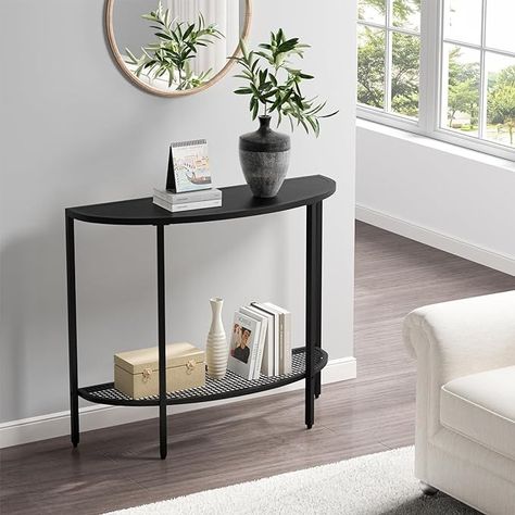 Amazon.com: SAYGOER Black Half Moon Console Table 2 Tier Narrow Entryway Table with Storage Modern Couch Table Small Entry Way Tables, Easy Assembly, All Black : Home & Kitchen Modern Couch Table, Entry Way Tables, Small Entry Way, Entryway Table With Storage, Narrow Entryway Table, Half Moon Console Table, Narrow Entryway, Rustic Console Tables, Small Entry