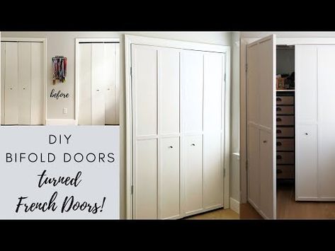 DIY Bifold doors turned into Swinging French Doors- Easiest way to transform old bi-fold doors - YouTube Diy Bifold Doors, Bifold Door Makeover Diy, Diy French Doors, Bifold Doors Makeover, Closet Refresh, Laundry Doors, Door Makeover Diy, Bifold Closet Doors, Dyi Projects