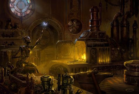 Blacksmith by J.P. Targete Ville Steampunk, Steampunk Workshop, Steampunk Background, Steampunk Wallpaper, Steampunk City, Art Steampunk, Digital Art Gallery, Goth Art, Fantasy Images