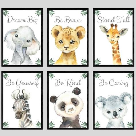 Amazon.com: Baby Safari Animals for Girl or Boy Nursery Bedroom, Set of 3 Unframed Wall Art Prints, Jungle Leaves Quote Posters, Nursery Decor Gift, Giraffe Elephant Lion, Stand Tall Dream Big Be Brave (11x14): Posters & Prints Baby Safari Animals, Animal Wall Art Prints, Jungle Theme Nursery, Jungle Leaves, Nursery Decor Wall Art, Unframed Wall Art, Inspirational Prints, Animal Posters, Be Brave