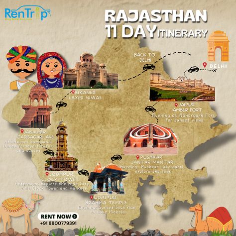 Here is the Rajasthan 11 Days itinerary from Delhi. Enjoy Winter Rides.😃 Rajasthan Itinerary, Jantar Mantar, Cycle Ride, Evening Sunset, Enjoy Winter, Jaisalmer, Blue City, Udaipur, Clock Tower