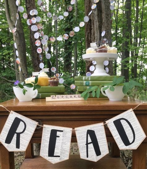 Book Exchange Party, Wedding Shower Banners, Book Themed Birthday Party, Book Release Party, Book Birthday Parties, Book Club Parties, Book Themed Party, Book Cupcakes, Book Launch Party