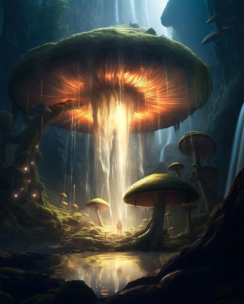 Fantasy Rainforest, Giant Mushroom, Perspective Art, Magic Forest, Quirky Art, Flora Fauna, Mushroom Art, Photoshop Art, Artistic Photography