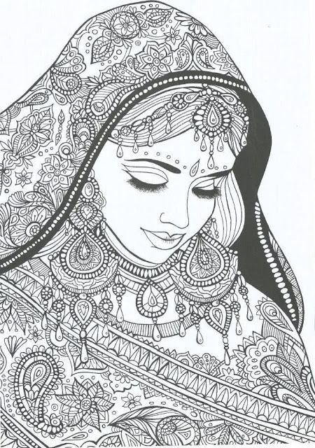 Indian Bride free printable adult coloring pages Adult Colouring Pages, Coloring For Adults, Indian Woman, Sanya, Coloring Pages For Adults, Adult Colouring, Zentangle Art, Color Pages, Color Therapy