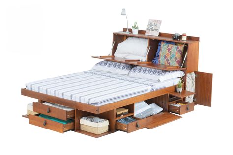 PRICES MAY VARY. BEST STORAGE SET (BED+HEADBOARD): The sturdy Bali Platform set is all made in solid pine wood and has synthetic leather handles. Lots of storage room. Includes the bed bases and slats. Thinking about your safety, all edges are rounded. Totally noise free 3 COLORS AND 4 SIZES: Comes in Caramel, Oak, and White Colors and is Available in King, Queen, Full and Twin sizes. Make a beautiful set with BALI DESK THE ASSEMBLY: This bed set is delivered disassembled. Along with the individ Bali Desk, Storage For Small Bedrooms, Cool Things To Buy On Amazon, Full Bed Frame With Storage, Queen Bed With Storage, Storage Bed Frame Queen, Storage Bed King, Unique Bed Design, Floating Platform Bed