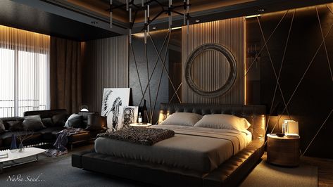 ROOM in BLACK on Behance Black Bedroom Design, Bedroom Ideas Aesthetic, Aesthetic Bedroom Ideas, Modern Luxury Bedroom, Modern Bedroom Interior, Dekorasi Kamar Tidur, Bohemian Bedroom Decor, Luxury Bedroom Master, Bedroom Bed Design