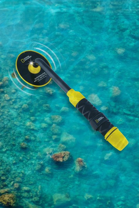 Perfect for the beach this summer, this innovative metal detector can help you discover both buried metallic treasures on land and sunken metallic treasures underwater down to 32 feet deep. Underwater Metal Detector, Metal Targets, Camping Toys, Adventure Pack, Coins Jewelry, Robot Concept, Odd Things, Metal Detectors, Adventure Gear