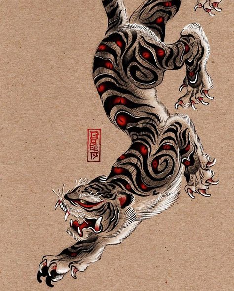 Yakuza Style Tattoo, Japanese Tiger Tattoo, Tattoo Ideas Unique, Tattoo Artist Tattoo, Japanese Tiger, Tiger Tattoo Design, Fu Dog, Artist Tattoo, Inspiration Tattoo